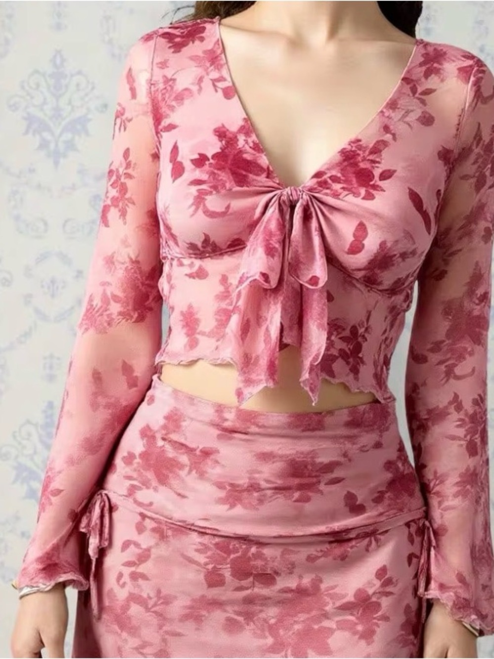 Y2k fairy top long sleeve meshed floral print size medium